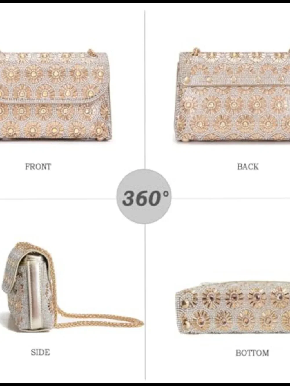 Rhinestone Evening Clutch Crossbody Bag with Chain Floral Purse Handbag